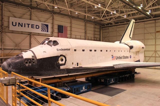 — — - Endeavour in storage at LAX until its transport to the California Science Museum in mid October.