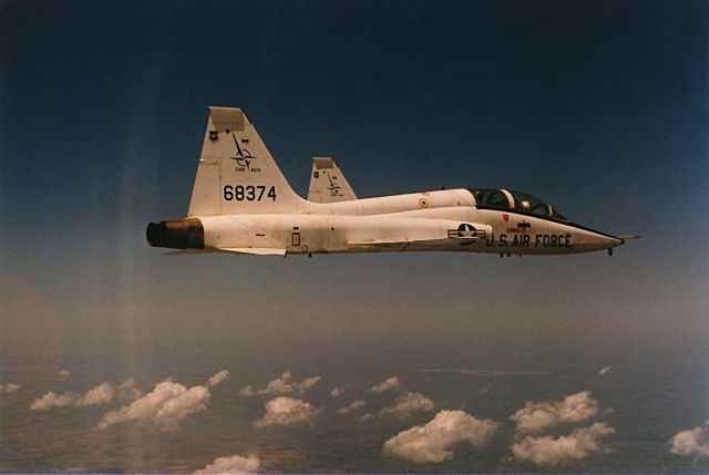 Northrop T-38 Talon (68-8347) - USAF T-38 formation flight from KFWH in the spring 1985. The T-38s are from the 80th Flying Training Wing at Shepard AFB. 68-8347 went on to become NASA N919NA. They gave four gee wiz flights and I was lucky to get one.