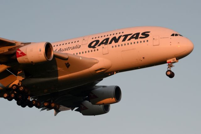 Airbus A380-800 (VH-OQC) - QF 94 overhead from LAX.