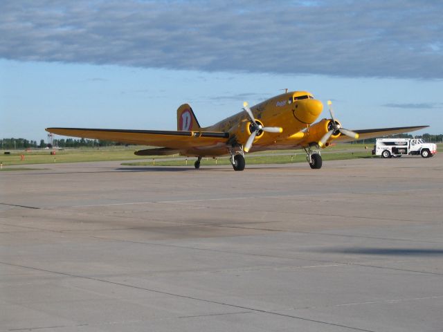 Beechcraft Super King Air 200 (N1XP) - This is a C-47 Skytrain named "Duggy" taxiing in at Hector International airport in Fargo, ND.