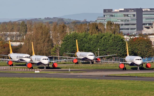 — — - monarch airbus aircraft parked up at shannon 5/10/17.