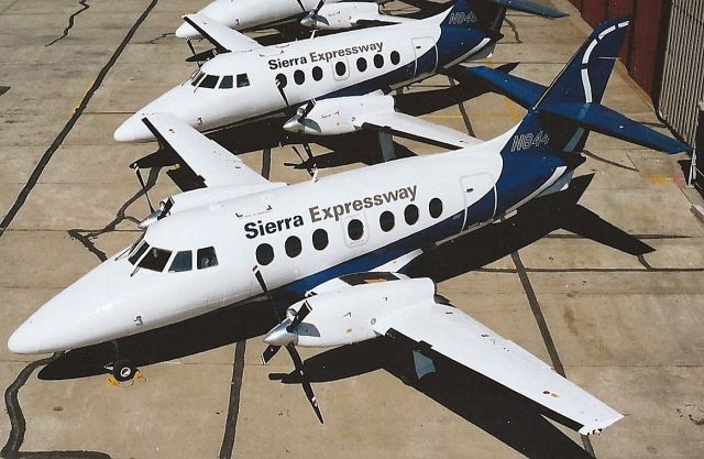 — — - Sierra Expressway Airlines Jetstream 3200 fleet parked at Oakland North Field ramp August 1995