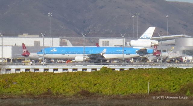 Boeing MD-11 (PH-KCB) - From the Bayshore Trail in Millbrae, CA,  spotting a KLM MD-11 arrive from AMS at SFO, 1-2-13.