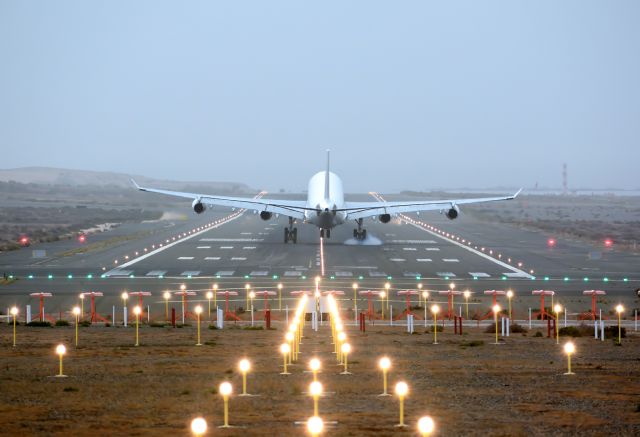 Airbus A340-300 (9H-SOL) - Landing on runway 03L and under a sandstorm.