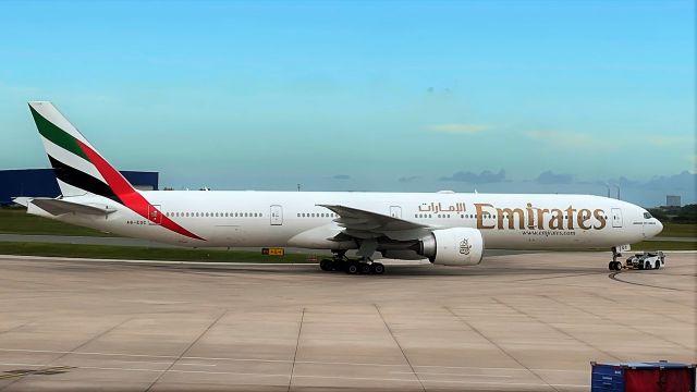 BOEING 777-300ER (A6-EGC) - Towing to the gate prior to operating EK220 to DXB