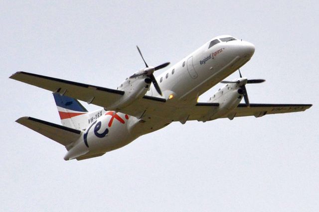 Saab 340 (VH-YRX) - Getting airborne off runway 23. Friday 5th October 2012.