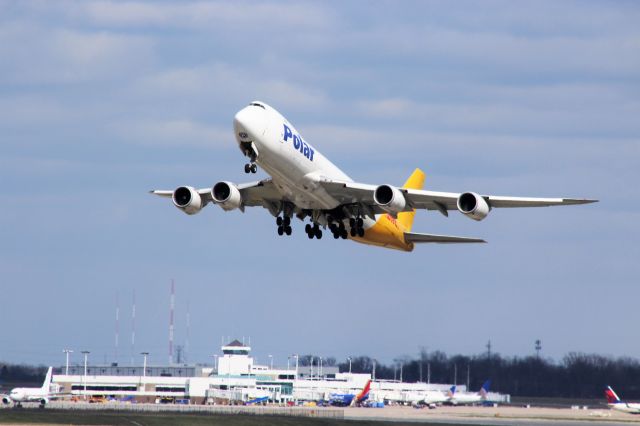 Boeing 747-400 (N858GT) - Half of the runway is still left below as the relatively light PAC 747 climbs for the 1 hour flight to Chicago.  