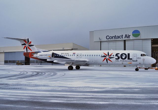 Fokker 100 (ZP-CAL) - Sol del Paraguay - Fokker 100 (F-28-0100) C/N 11341 - ZP-CAL - In front of our maintenance hangar at Saarbrucken (EDDR/SCN) - 2012-12-07.