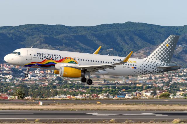 Airbus A320 (EC-LVS) - Special sticker in honor of Commander Toni Rubio Born this way, fly this way