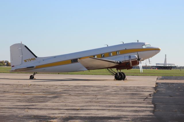 Douglas DC-3 (N734H) - DC-3 parked at Basler North Oshkosh 10-8-2016
