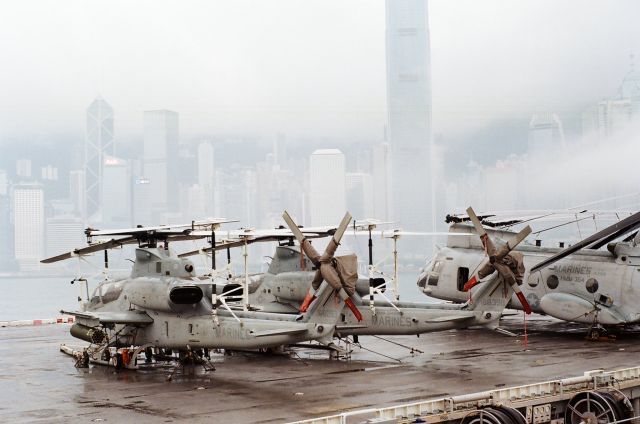 — — -  sitting on the deck of an Amphibious Assault Ship