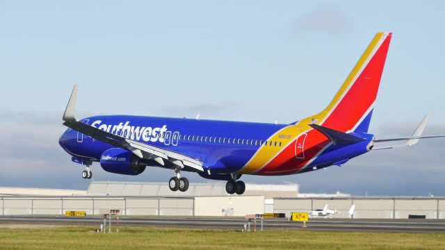 Boeing 737-800 (N8513F) - SWA8700 from KBFI on short final to Rwy 34L on 12.13.16. (ln 6197 / cn 36976). The aircraft was just delivered to SWA and will undergo modifications at ATS prior to entering service.