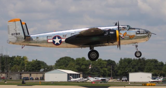 North American TB-25 Mitchell (02168) - The oldest surviving North American B-25 Mitchell - 4th off the production line in 1940 - "Miss Hap" departing Wittman Regional Airport, Oshkosh, WI, during Airventure 2017 - July 28, 2017.