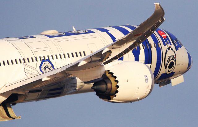 Boeing 787-9 Dreamliner (JA873A) - ANA All Nippon Boeing 787-9 Dreamliner with Star Wars r2D2 livery retracting gear on departure from YVR for HND