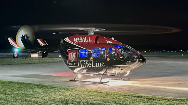 KAWASAKI EC-145 (N191LL) - First and foremost, prayers to whoever is being transported. br /br /N191LL all lit up before departure to Riley Children’s (23IN)br /br /This aircraft is a 2009 Eurocopter EC145 (Kawasaki BK117 C2), S/N 9319, operated by IU Health LifeLine. 7/23/22. 