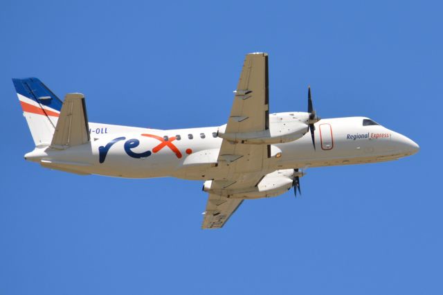 Saab 340 (VH-OLL) - Getting airborne off runway 23 and heading off to another regional destination. Thursday 6th March 2014.