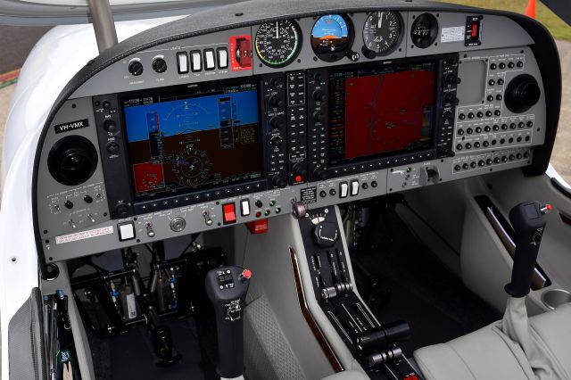 Diamond Twin Star (VH-VMX) - Diamond DA42NG (Diesel) Twin Star VH-VMX dashboard view - sales display by distributors Hawker Pacific at Sunshine Coast Aero Club Nov 3, 2014