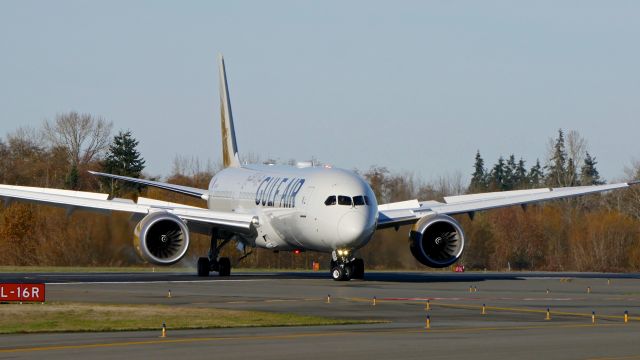 Boeing 787-9 Dreamliner (A9C-FE) - BOE862 taxis from Rwy 16R to complete a C1 flight on 12.4.18. (ln 771 / cn 39984).