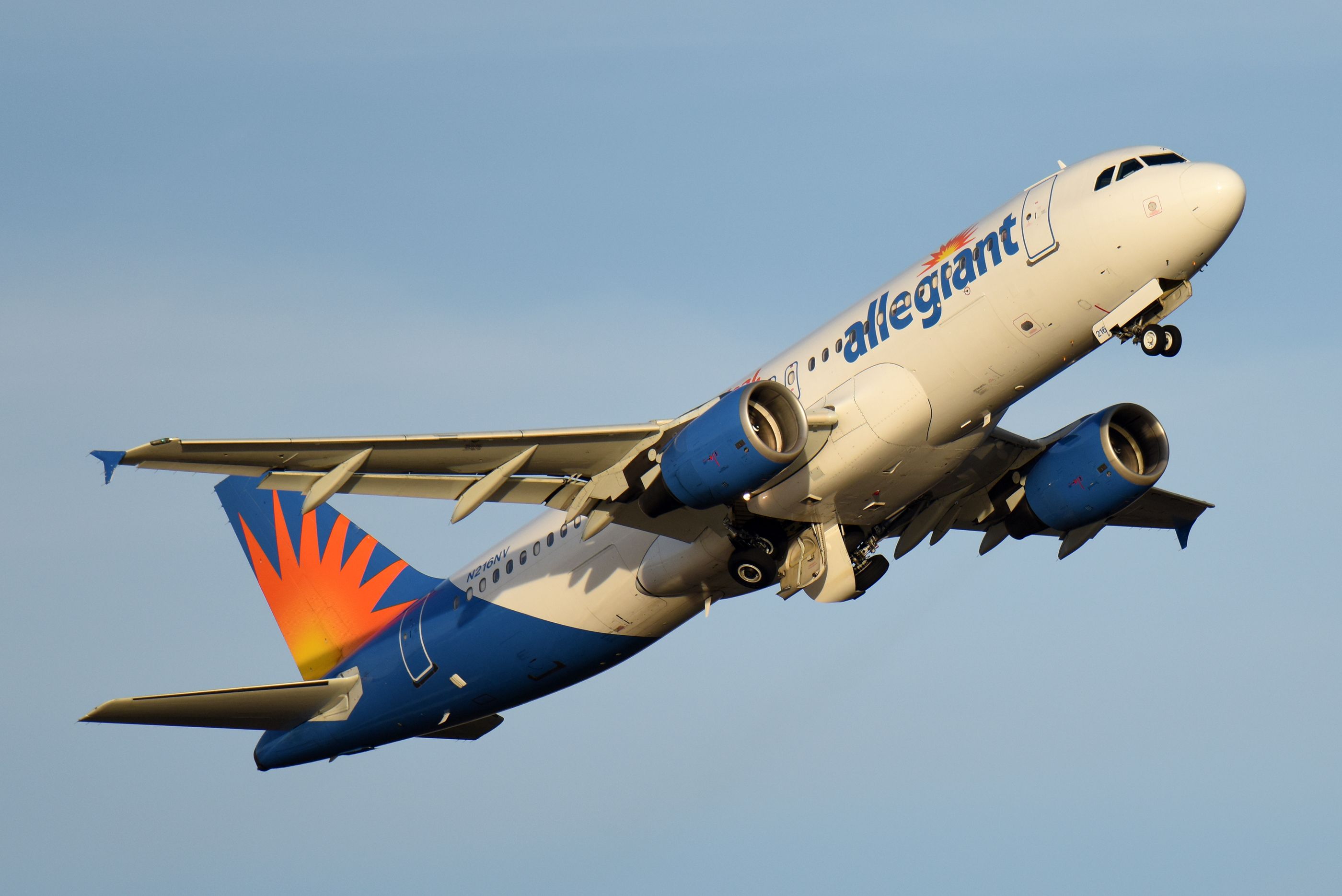 Airbus A320 (N216NV) - Departure in late afternoon. Positive rate, gear up.