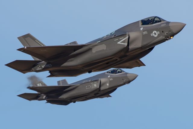 Lockheed F-35C (16-9624) - The latest USMC F-35B takes flight with a USAF F-35A acting as chase.