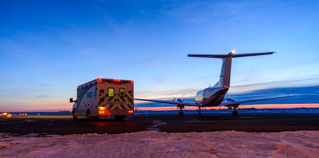 Beechcraft Super King Air 200 (BXH151) - Medevac trip in Provost Alberta. Beautiful sunset. Funny thing, we landed with a clear sky, and took off 15 minutes later with a broken layer of cloud.   