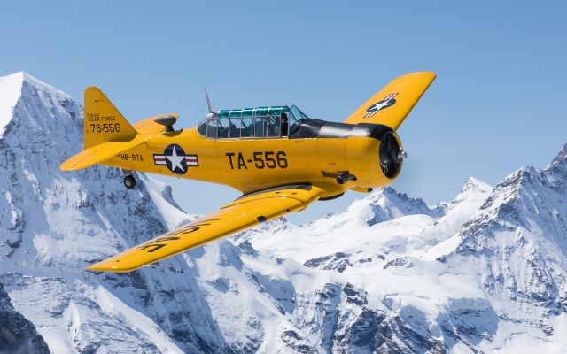 North American T-6 Texan (HB-RTA) - Air2Air in the Swiss Alpes with the beautiful North American AT-6A