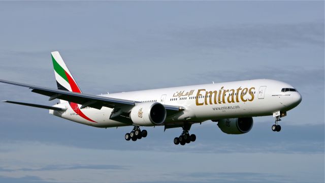 BOEING 777-300 (A6-ENQ) - BOE213 on final to Rwy 16R to complete a flight test on 5/21/14. (LN:1201 / 41363).