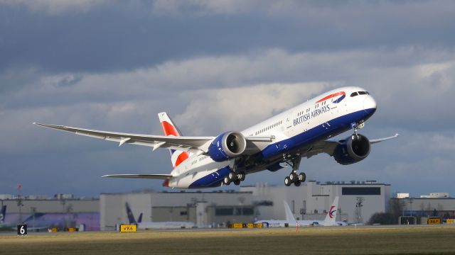 Boeing 787-9 Dreamliner (G-ZBKF) - BAW9158 on rotation from Rwy 16R beginning its delivery flight to EGLL / LHR on 1/30/16. (ln 392 / cn 38622).