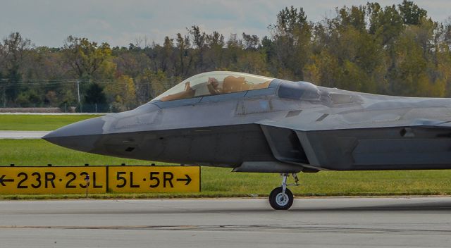 Lockheed F-22 Raptor (08-4154) - One of 32 F-22s that took shelter at Rickenbacker to avoid damage from Hurricane Matthew. Seen here taxiing out to go back home to Langley AFB. We also got a wave from the pilot of this Raptor.