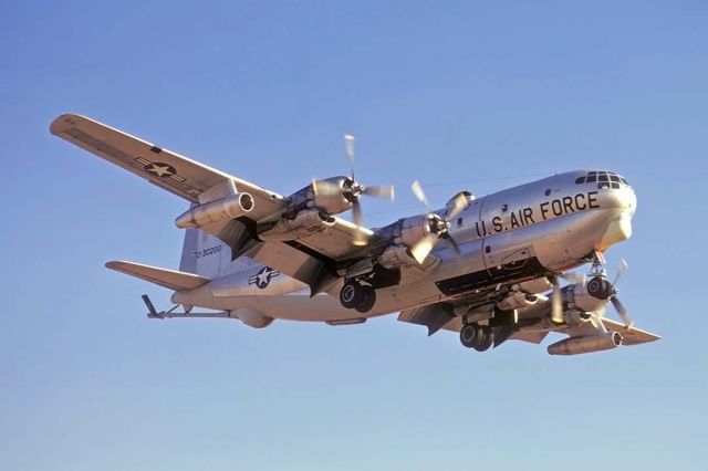 Boeing C-97 Stratofreighter (53-0200) - Arizona Air Guard Boeing KC-97L Stratofreighter 53-0200 on approach to land at Sky Harbor International Airport in Phoenix on November 10, 1973. Its construction number is 16982 and was built as a KC-97G. It had been retired to MASDC as CH0188 on April 16, 1965. It was converted to a KC-97L and returned to service on March 5, 1970. The cockpit of this Stratotanker survives on display at the WW-II Flying Museum at Gillespie Field, California.