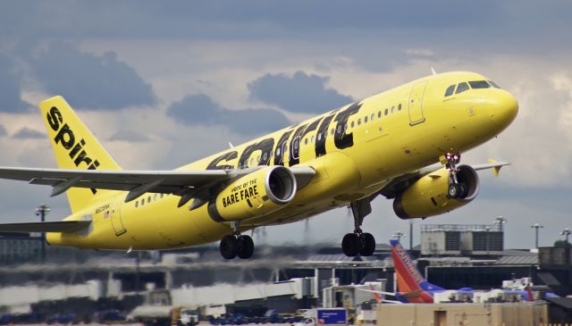 Airbus A320 (N608NK) - Departing runway 15R, on its way westward for Las Vegas.