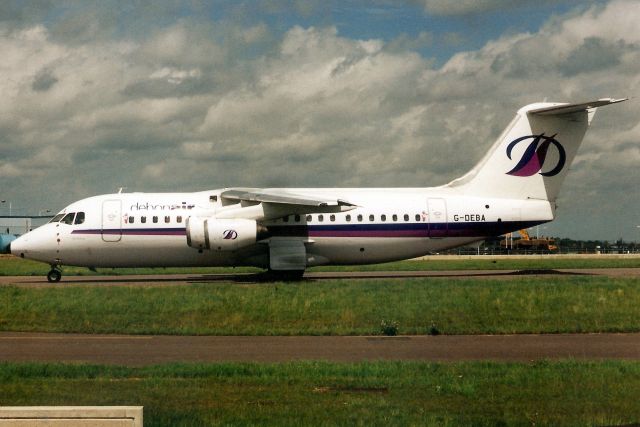 British Aerospace BAe-146-200 (G-DEBA) - Taxiing to the ramp in Jul-98.br /br /With Debonair from May-96 to Jan-00 when it became G-BZBA then D-AMAJ.  Withdrawn from use 31-Jan-14 at EDDF.