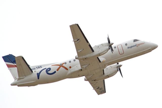 Saab 340 (VH-TRX) - Getting airborne off runway 23 and heading off to a regional destination. Friday 1st February 2013.