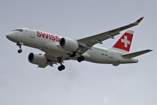HB-JBA — - Airbus A220-100, Swiss, HB-JBA, 14.Oct.2022, EGLL London Heathrow, Waye Ave Park