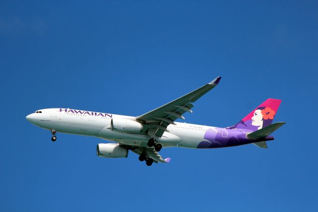 Airbus A330-300 (N378HA) - Photo taking March 11, 2017 from the deck of a whale watching boat just off Waikiki Beach. N378HA was on approach to PHNL.