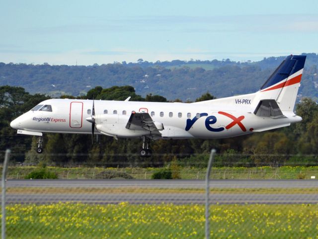 Saab 340 (VH-PRX) - About to put down on runway 05. Thursday 12th July 2012.