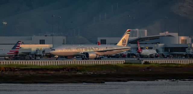 Boeing 777-200 (A6-LRC) - Taxiing to the gate comes the early morning arrival of Etihad 