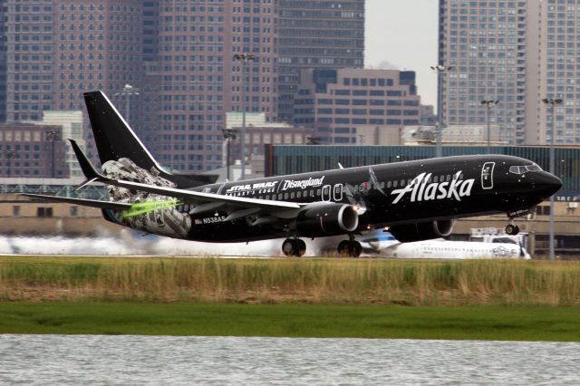 Boeing 737-800 (N538AS) - Alaska B738 in Star Wars livery departing BOS on 6/2/22.