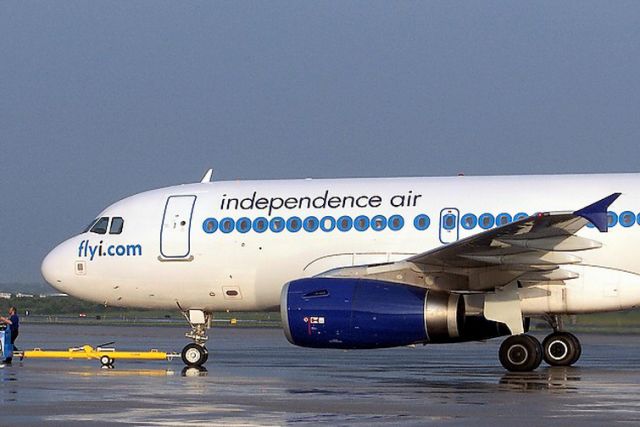 Airbus A319 (N807BR) - Short lived Independence Air, pushing back for flight to Washington-IAD. Aircraft was sold to Air Berlin was re-registered as D-ABGA. As of 2011, its now registered 5B-DCN with Cyprus Airways.