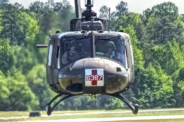 Bell UH-1V Iroquois — - A U.S. Army Medivac UH-1 hovers in position at LaGrange Callaway Airport.