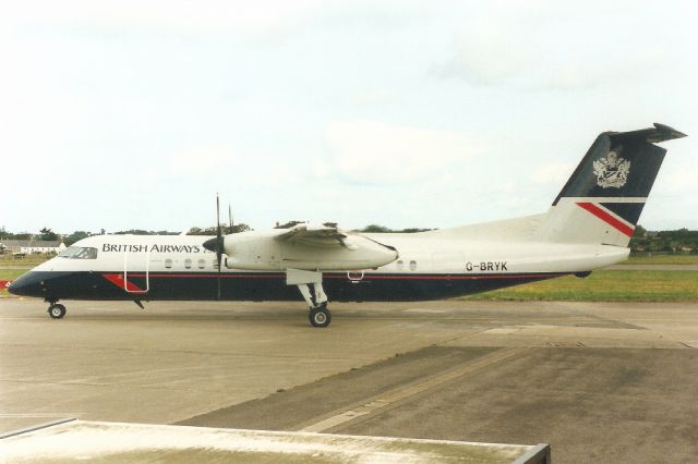 de Havilland Dash 8-300 (G-BRYK) - Taxiing to the ramp on 31-Aug-96.br /br /With Brymon Airways from Mar-96 to Jun-99 when it became N385DC then SU-UAE and N337EN.