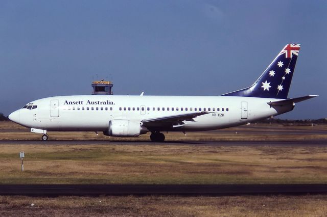 VH-CZK — - ANSETT AUSTRALIAN AIRLINES - BOEING 737-377 - REG : VH-CZK (CN 23663/1323) - WEST BEACH ADELAIDE SA. AUSTRALIA - YPAD (26/4/1993)35MM SLIDE CONVERSION USING A LIGHTBOX AND A NIKON L810 DIGITAL CAMERA IN THE MACRO MODE