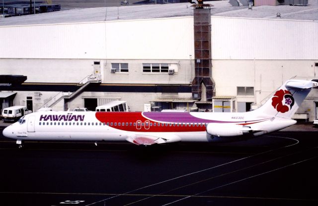 McDonnell Douglas DC-9-50 (N603DC) - PHNL - N603DC CN 47784 LN 902 on taxi to the runways at Honolulu - this jet delivered new to Swissair in May 1979 as HB-ISW and picked up by Hawaiian Airlines July 1992 and shown here July 1998 where I took this from the top floor of the parking structure.