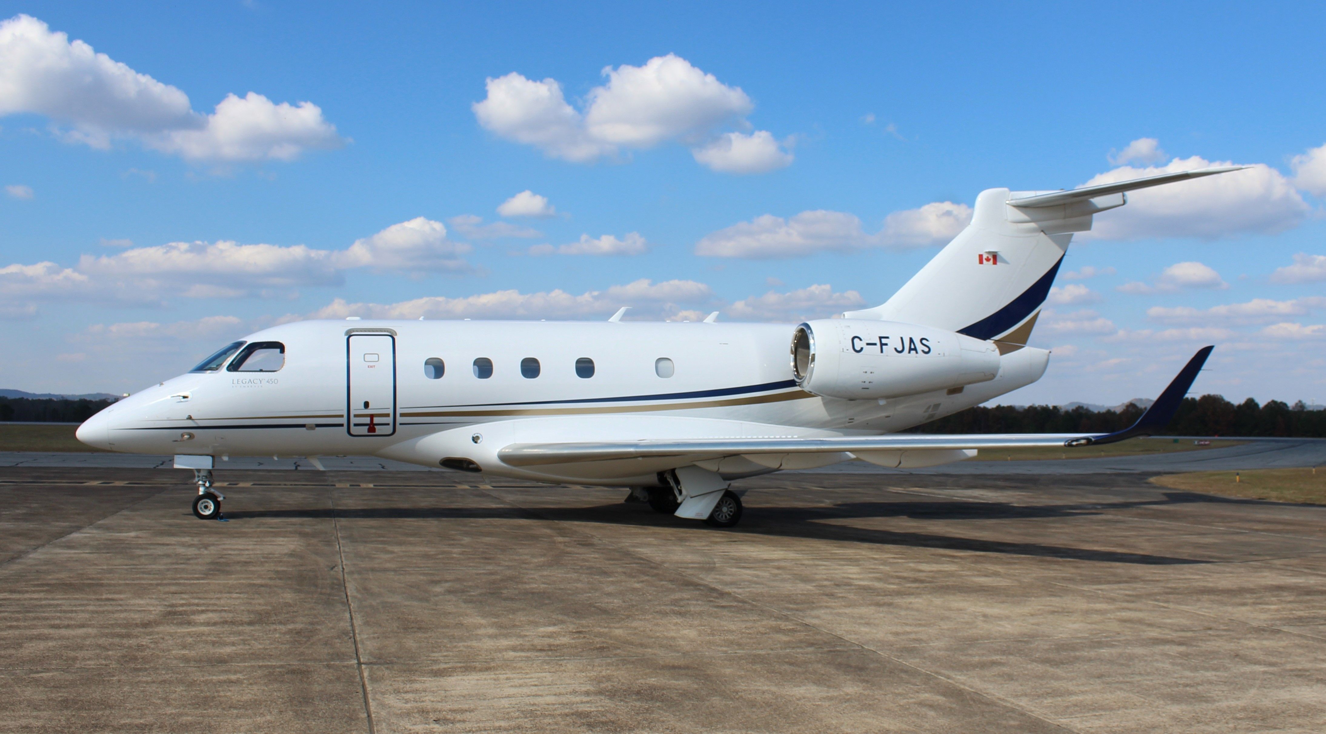Embraer Legacy 450 (C-FJAS) - A 2017 model Embraer EMB-545 Legacy 450 on the ramp at Northeast Alabama Regional Airport, Gadsden, AL - November 3, 2022.