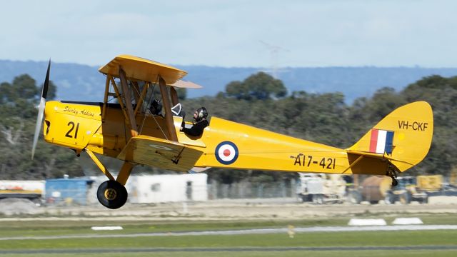 OGMA Tiger Moth (VH-CKF) - De Havilland DH-82A VH-CKF A17-421 rwy 06L YPJT 240818.