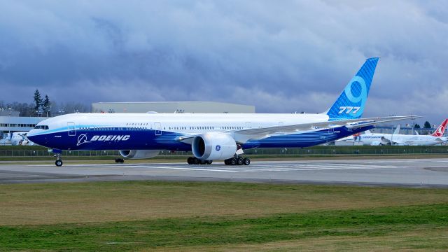 BOEING 777-9 (N779XW) - BOE001 does a back taxi on Rwy 34L after the planned maiden flight was cancelled due to wx conditions on 1.24.20. (ln 1567 / cn 64240).