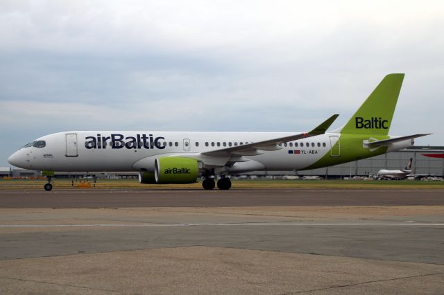 Airbus A220-300 (YL-ABA) - Taxiing to Stand 247L on 8-Jul-23 operating Swiss flight SWR324 from LSZH.
