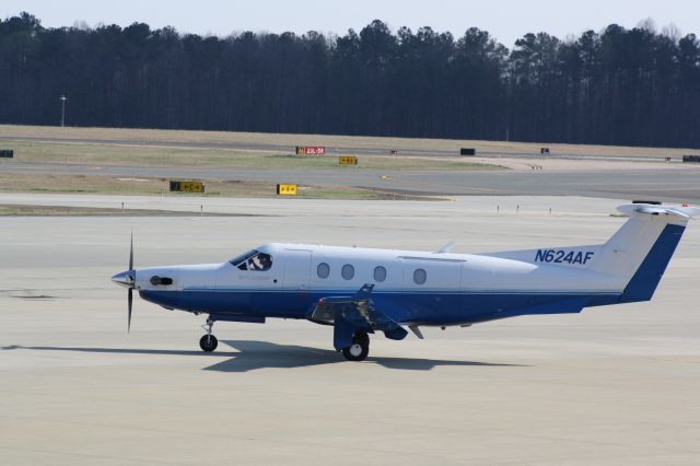 Pilatus PC-12 (N624AF) - N624AF leaving the Landmark ramp for runway 23L