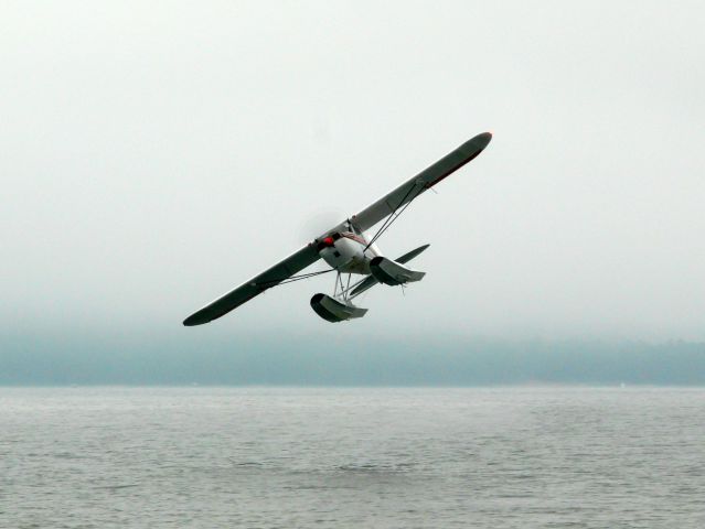 Cessna 120 (N3161N) - Trying to stir up some movement in the air to get rid of the fog and low clouds.