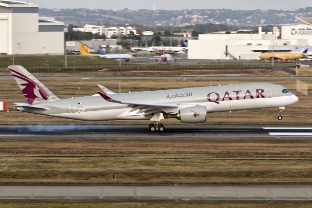 Airbus A350-900 (A7-ALM) - 25th Oct., 2016: Seen here wearing the test  registration F-WZGO, she was eventually allocated A7-ALM as her permanent tail number.